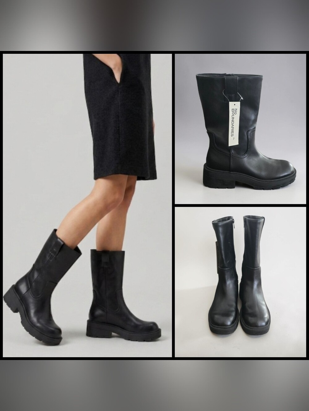 No Boundaries Wide Width Black Lug Boots Memory Foam Pull-On Side Chunky Heel! 7